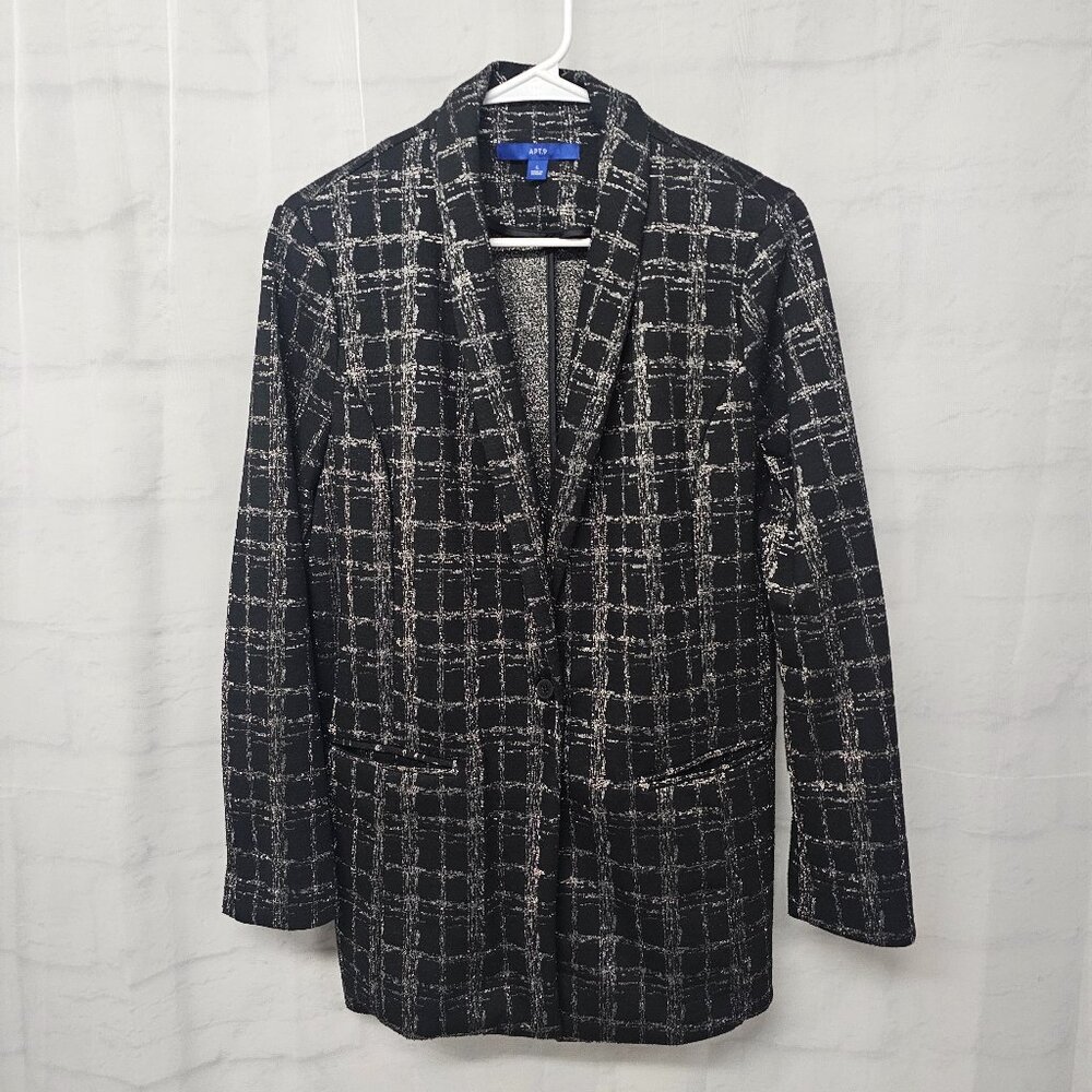 Apt. 9 Blazer Black Silver Metallic Grid Casual Office L